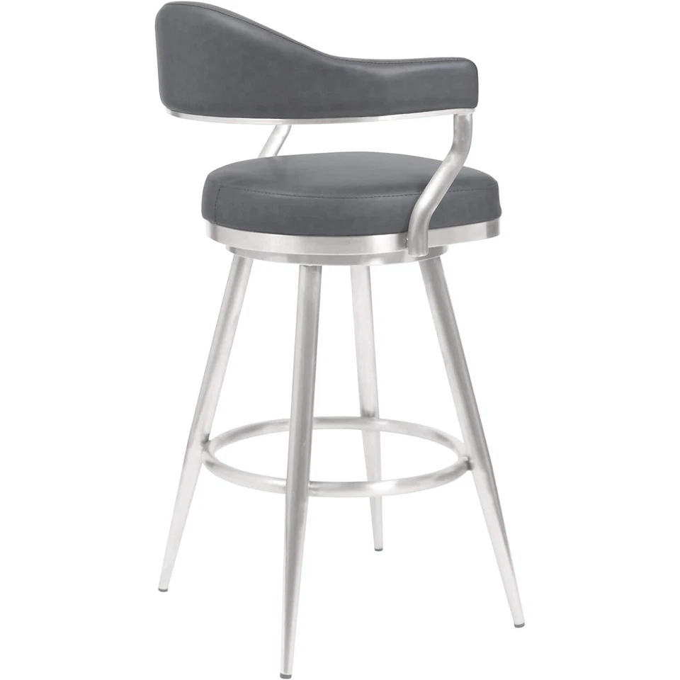 Armen Living Amador 26" Counter Height Barstool in Brushed Stainless Steel and V - Image 2 of 3
