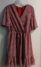 Kirundo Dress Women's Sz M Animal Print Lined Faux Wrap Sundress Red Knee Length