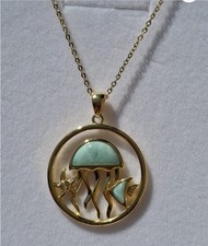 Ciondolo in Larimar con medusa, stelle marine e pesci   Argento 925 placcato oro