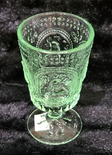2 Easter Bunny Green Glass Hobnail Victorian Footed Goblet Glasses Rabbit 6.25"