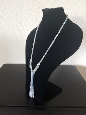 LENOX Silver Ice Glass and Beads Tassel Necklace NEW Never Used | eBay