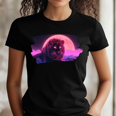 Frauen T-Shirt Neon Löwe Motiv Baumwolle Größe S bis 3XL
