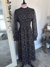 New Look High Neck Floral Ditsy Long Sleeve Mesh Maxi Dress Size 12 Brand New