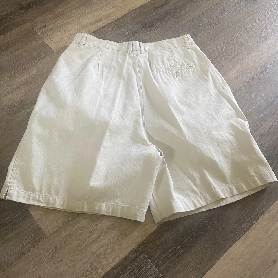 复古 Mountain Lake Mom 短裤女式 14 码卡其色高腰打褶棉 — 第 4/4 张图片