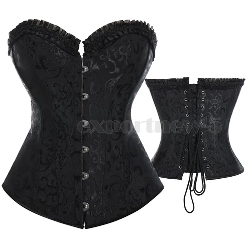 Retro Steampunk Gothic Corset Burlesque Lace Up Basque Top Bustier Waist Cincher - Picture 18 of 27