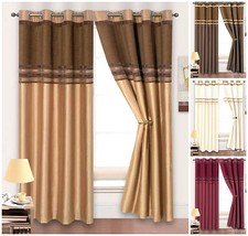 Ring Top Fully Lined Faux Silk Stripe Chenille Curtains Heavy Weight Curtains