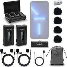 Movo WMX-2-L-DUO Wireless Microphone for iPhone with Charging Case