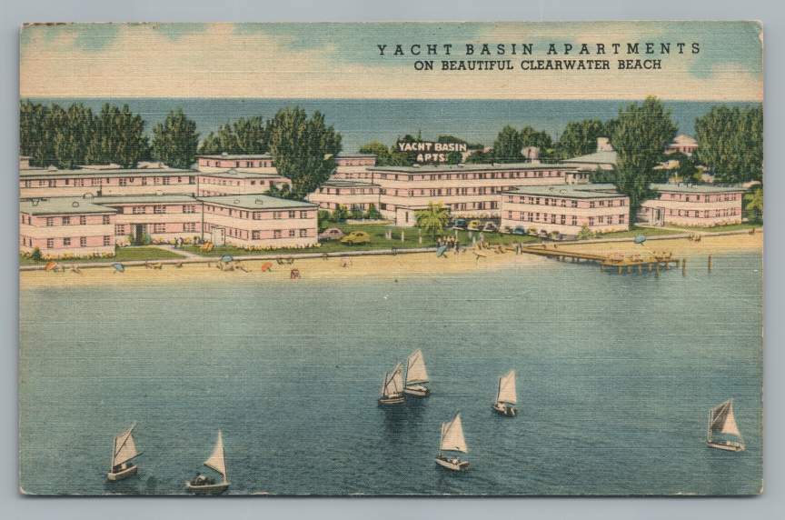 Yacht Basin Apartments CLEARWATER BEACH FloridaVintage Linen Postcard