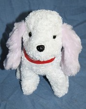 Puli Intl Puppy Dog 7" Plush White Stuffed Lavender Ears Red Collar Soft Toy