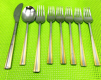 8 Piece Mixed Abert Inox Italy Stainless and Gold Flatware Forks, Knife, Spoon