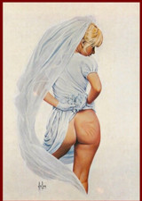 PIN UP SEXY FILLE MARIEE nue  GIRL Jolie jeune BLONDE OLD CARTE POSTALE ASLAN??