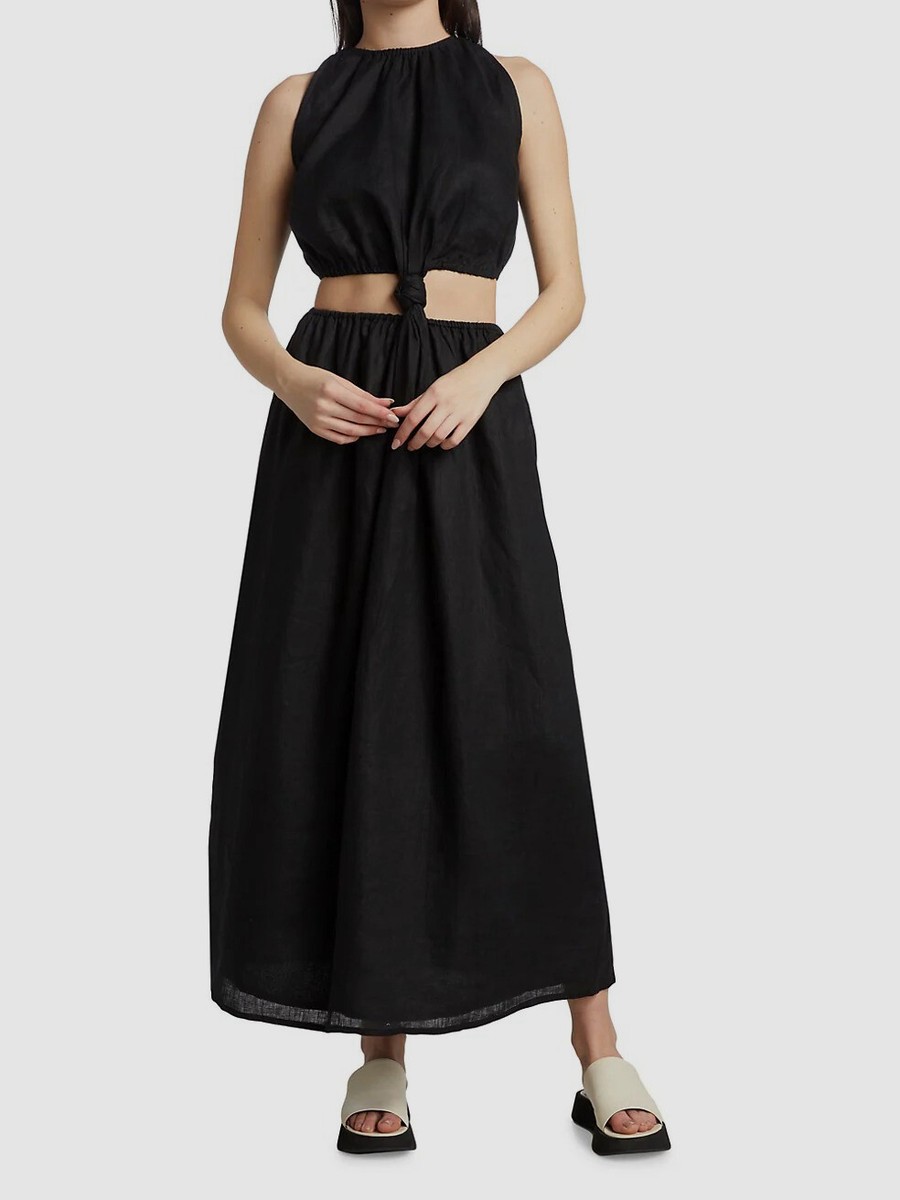$329 Faithfull The Brand Women's Black Zeta Linen Cutout A-Line Dress Size  6/M | eBay
