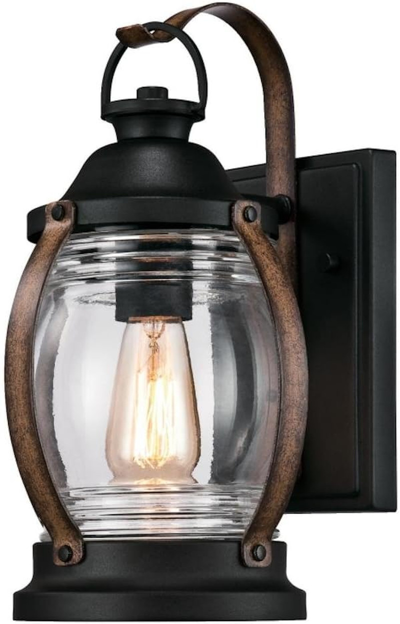 Lighting 6335100 Canyon One-Light Outdoor Wall Fixture, Textured Black and Barnw