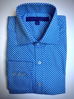 DESIGNER Mens Polka Dot Dress Shirt Blue and White. Size M. 16.5/35.25"  Cotton. | eBay