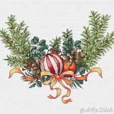 Christmas Wreath Cross Stitch Kit Pattern Chart, Embroidery Pattern and Supplies