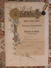 Sestri Ponente (Genova) – attestato merito scolastico + medaglia 1905 – cromoli