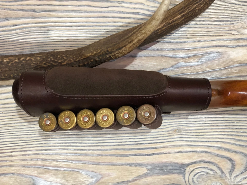 Leather Shotgun Shell Cartridge Buttstock Holder Cheek Rest Padded - 12 & 20 ga - Image 3 of 4