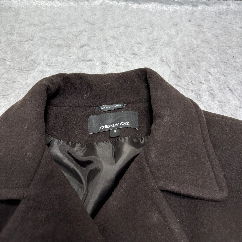 Jones New York Pea Coat Brown Wool Double Breasted Cashmere Blend Womens Size 8 - Image 4 of 4
