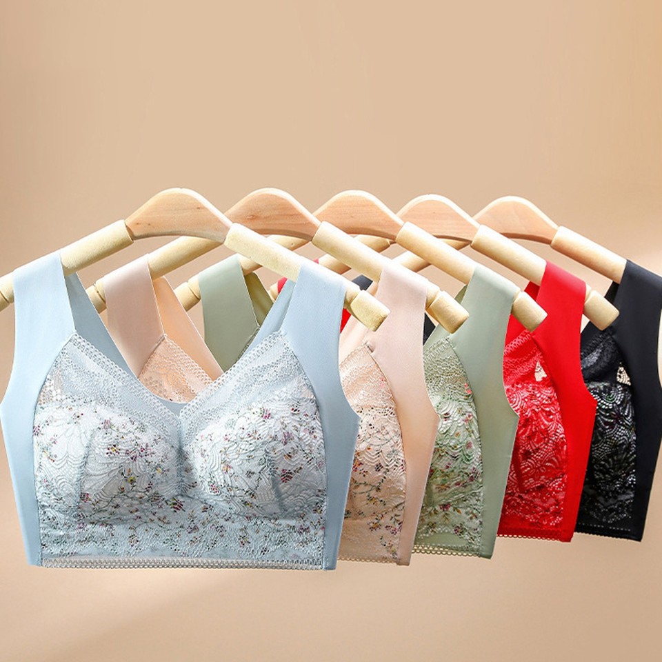 Plus Size Supportive Bra Wide Strap Elegant Lace Flower Print Women's