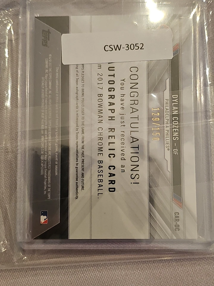 2017 Bowman Chrome Chrome Auto Relics /150 Dylan Cozens #CAR-DC Auto - Image 2 of 2