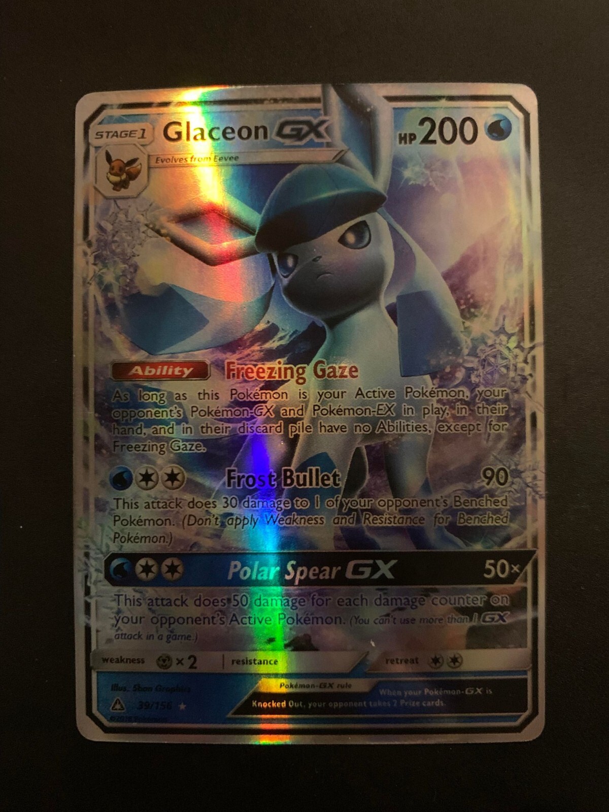 Glaceon GX - 39/156 - Ultra Rare NM Sun & Moon Ultra Prism 3Q6