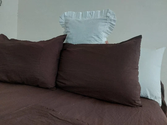 Juego de cama de lino marrón oscuro edredón queen doble completo queen king juego de edredón Foto 3 de 3