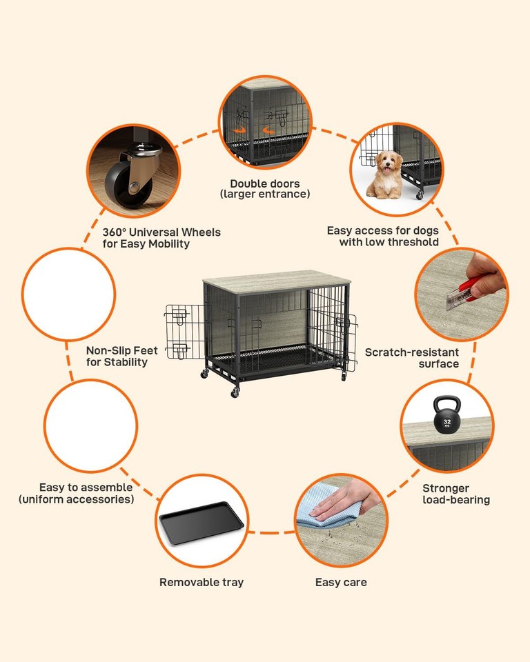 Dog Crate Furniture, 2024 New Furniture Style Dog Crate with Removable