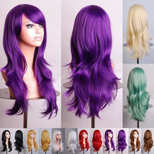 70cm Long Womens Girl Wavy Curly Hair Synthetic Full Wigs Party