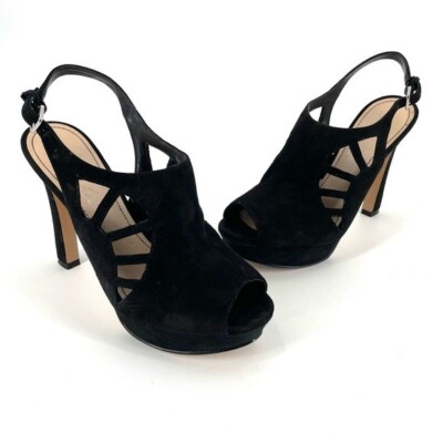 Marc Fisher Trinaa Black Suede Platform Sling Back Heel Womens 6.5