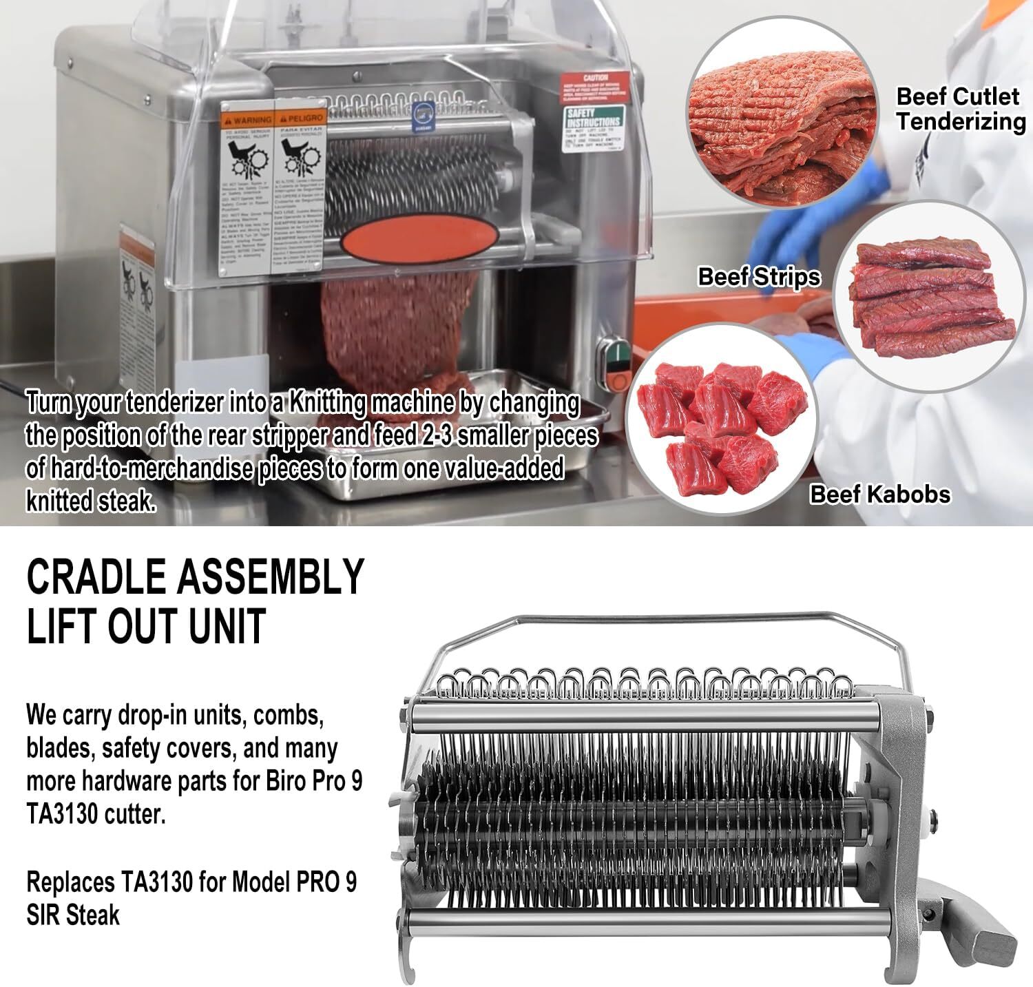 For Biro Tenderizers TA3130 Cradle Assembly + Cover, PRO-9 Tenderizers Sir Steak