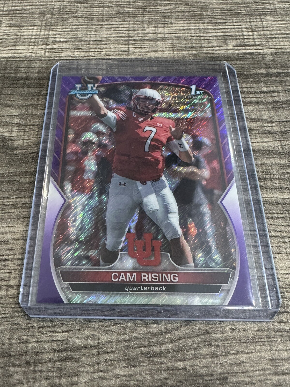 2022 Bowman Chrome University Purple Shimmer Refractor #76 CAM RISING Utah Utes