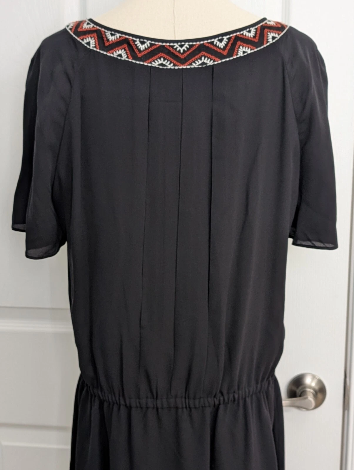 Tory Burch abito seta donna 10 nero manica corta svolazzante mini batik