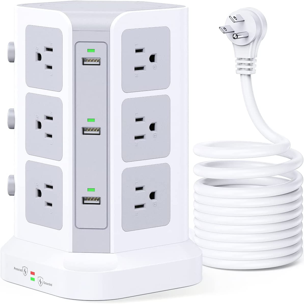 Surge Protector Power Strip Tower,  16.4 FT Extra Long Cord Flat Plug - [15A 150-image