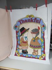 DAISY KINGDOM Fabric Panel  VTG 1994 " Be Thankful Boy Girl Pilgrim  31" x 23"