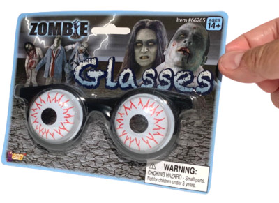ZOMBIE 3-D GLASSES Bloodshot Eyeball Eyes Scary Monster Costume Goggles Joke