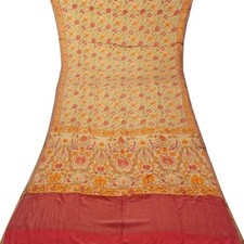 Vintage Beige Sarees 100 Pure Crepe Silk Printed Sari 5YD Soft Craft Fabric
