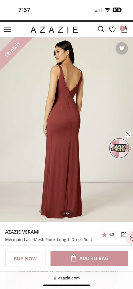 Vestido Azazie Verami Sirena Encaje Malla Hasta el Suelo Óxido Talla 8 Boda Foto 2 de 4