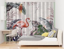 3D Flamingo Leaves ZHUA3655 Photo Curtain Window Blockout Fabric Amy 2024