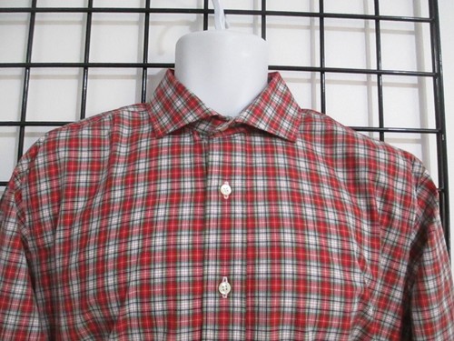 NEW ENGLAND SHIRT CO / USA === 16 AUSSCHNITT - 35 ÄRMEL === ROT WEISS & GRÜN KARIERTES HEMD.