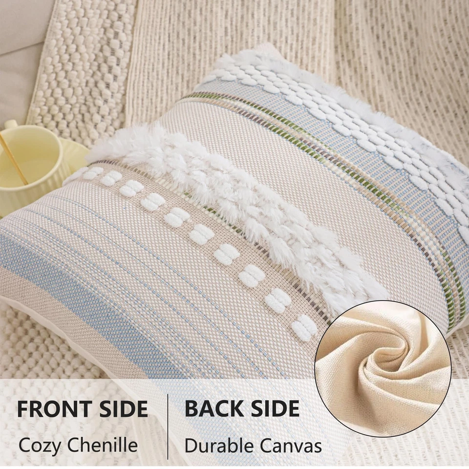 Juego de 2 fundas de almohada para sofá acolchado de chenilla boho de 18x18 pulgadas de granja... Foto 4 de 4