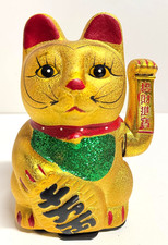 Winkekatze Maneki neko Gold – Feng Shui Glückskatze Keramik Geschenk - XL L M S