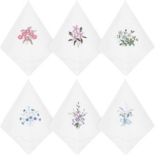 6Pcs Ladies Cotton Handkerchiefs Vintage Floral Embroidered Lace White Hankies