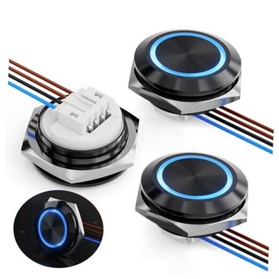 3PCS 19 mm Ultra Thin Momentary Push Button Switch 12v 19mm Black shell Blue