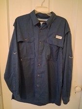 Mens L Magellan Fish Gear Blue Long Sleeve Button Down Moisture Wicking