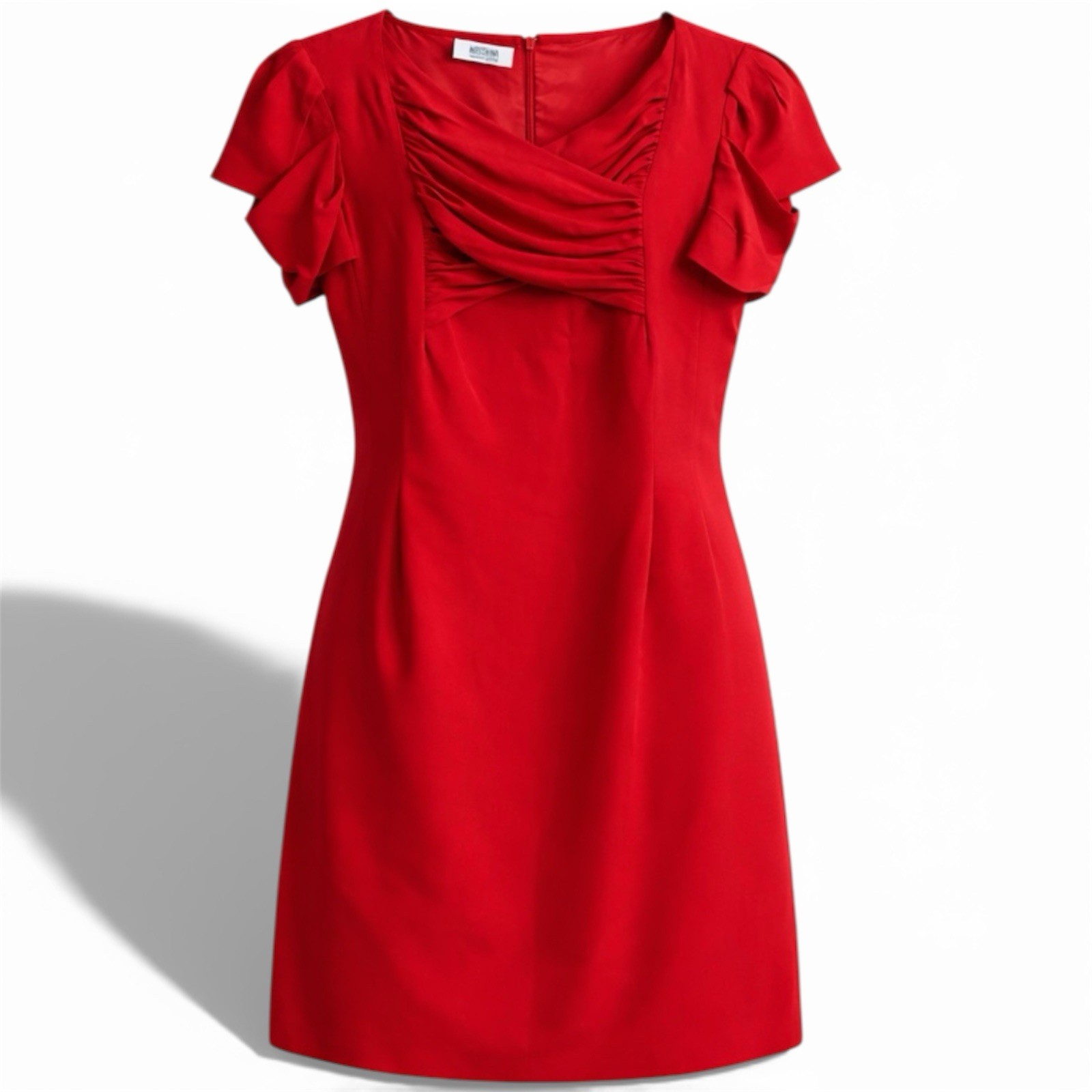 VESTIDO DRAPEADO MOSCHINO BARATO Y CHIC ROJO SEDA ELEGANTE TALLA 38 HECHO EN ITALIA
