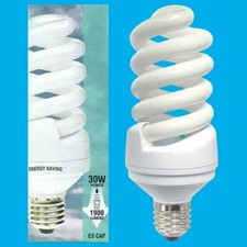 2x 30W Spiral Daylight Low Energy CFL SAD 6400K White ES E27 Light Bulb Lamp