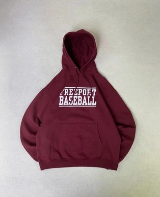 Pullover Port & Company Hoodie Sweat Us Printed Baseball 50% Baumwolle Bordeaux L