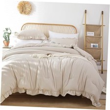 Size Comforter Set Ruffle Comforter 3PCS Soft Fluffy Boho Comforter King Beige