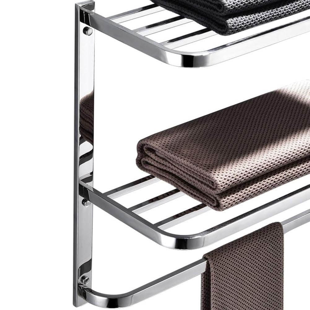 30 Inch Bathroom Towel Rack Towel Bar, 2-Tier Towel Rack Floating Shelf for H...