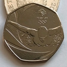 50 Pence Coin : 2016 Team GB Swimming Olympics Aquatics Swimmer (Rare)